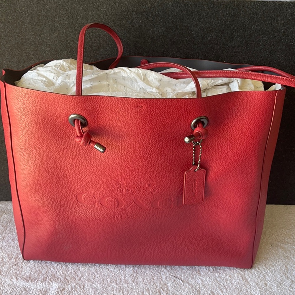 Red Coach Leather Travel Tote